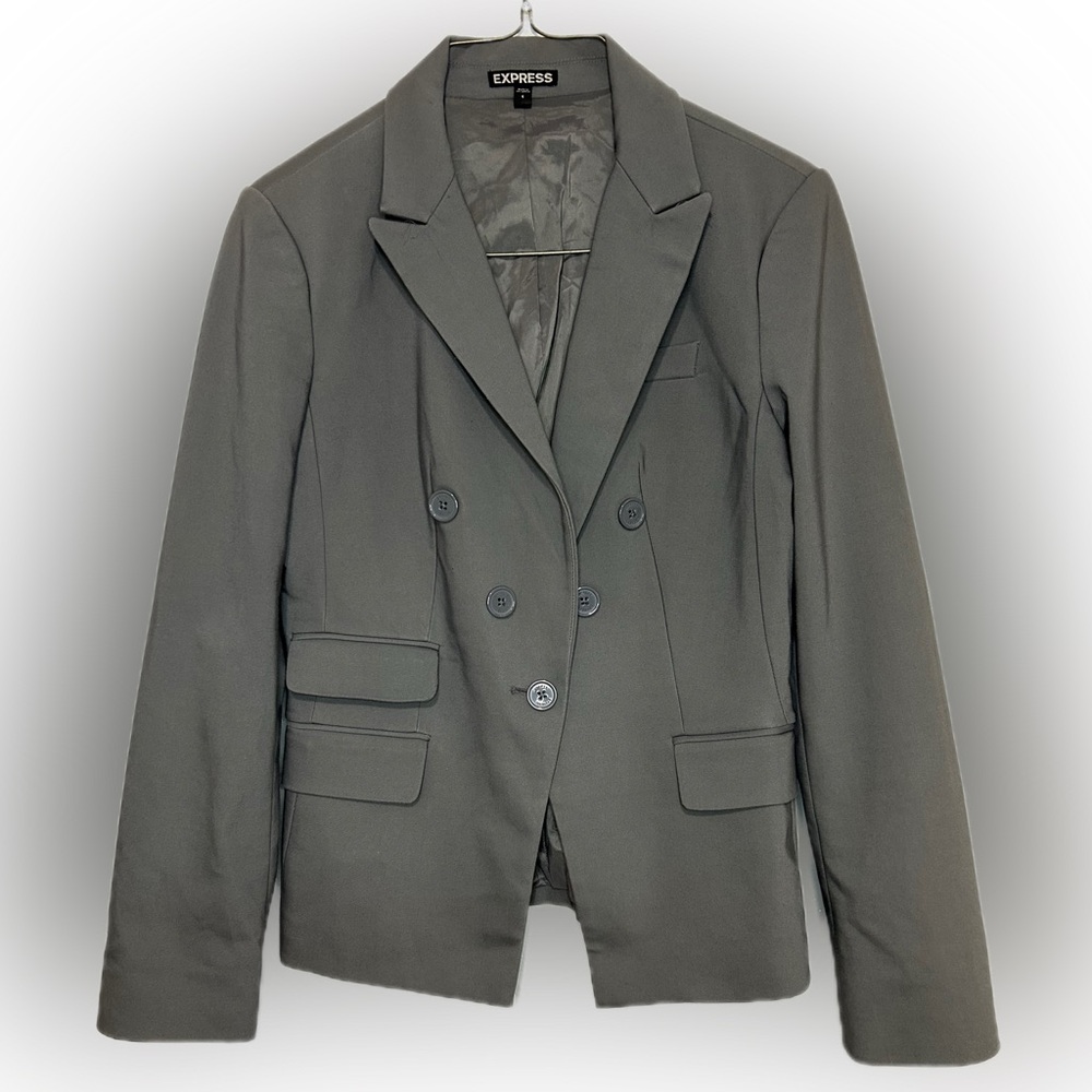Express Charcoal Gray Double-Breasted Blazer | Size M (6)